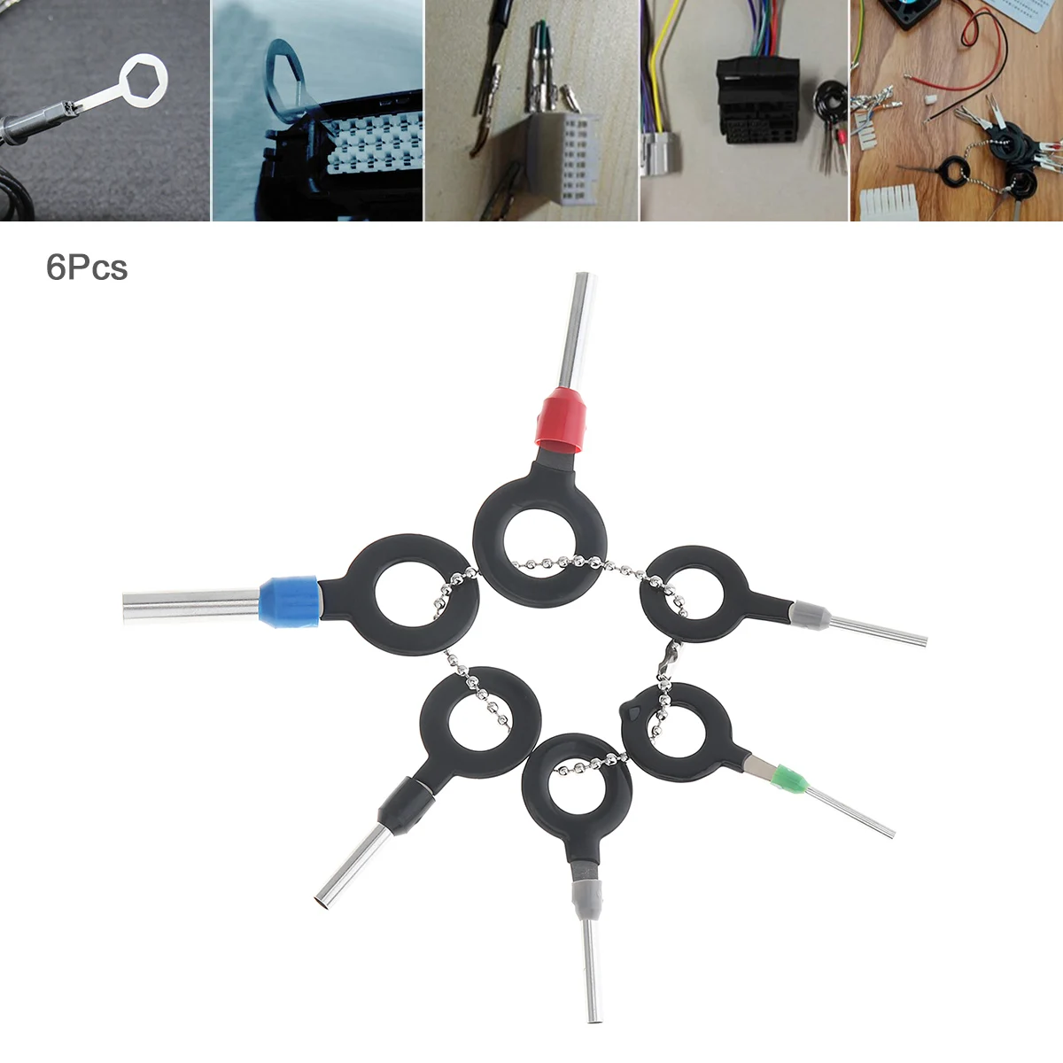 6PCS Universal Stainless Steel + PVC Car Harness Wiring Crimp Connector Plug Terminal Removal Tool Kit Accessories |