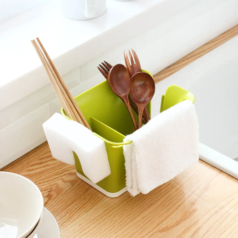 FHEAL Kitchen Storage Rack Cutlery Towel Brush Sponge Drain Shelf Bathroom CosmeticToothbrush Toothpaste Partition Organizer Box (35)