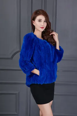 Новая Осенняя зимняя женская шуба из кролика рекс Верхняя одежда Женская Короткая Меховая куртка с круглым вырезом и длинным рукавом размера плюс S-5XL g88102 - Цвет: blue