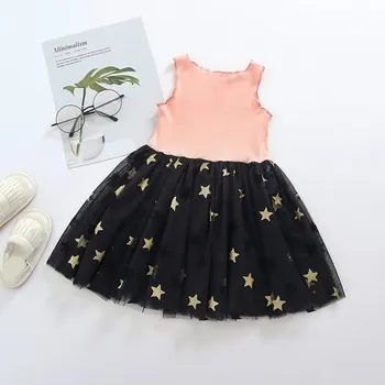 

Kids Toddler Princess Sundress Summer Baby Girls Adorable Casual Sleeveless Star Pattern Cotton Mesh Dress