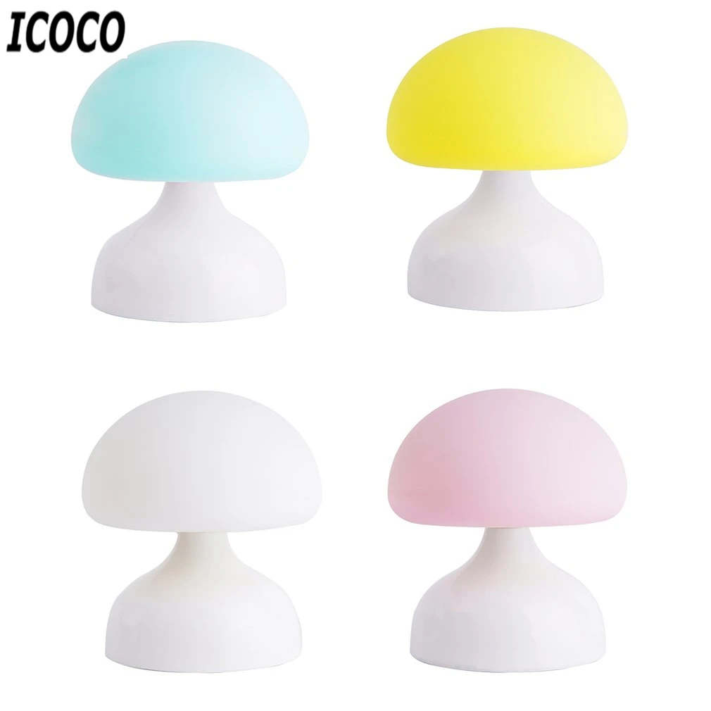 

ICOCO 1pc USB Rechargeable Battery Cute Cartoon Silicone Mushroom LED Night Light Table Lamp for Home Bedroom Decor Gift for Kid