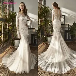 Vestido De Noiva пикантные Русалка свадебное платье с шлейф 2019 Высокое качество Винтаж кружево длинным рукавом свадебное