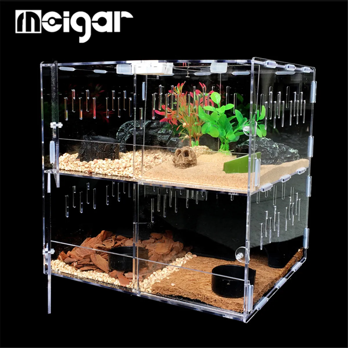 4 Grids Acrylic Pet Reptile Tank Insect Spiders Lizard Breeding