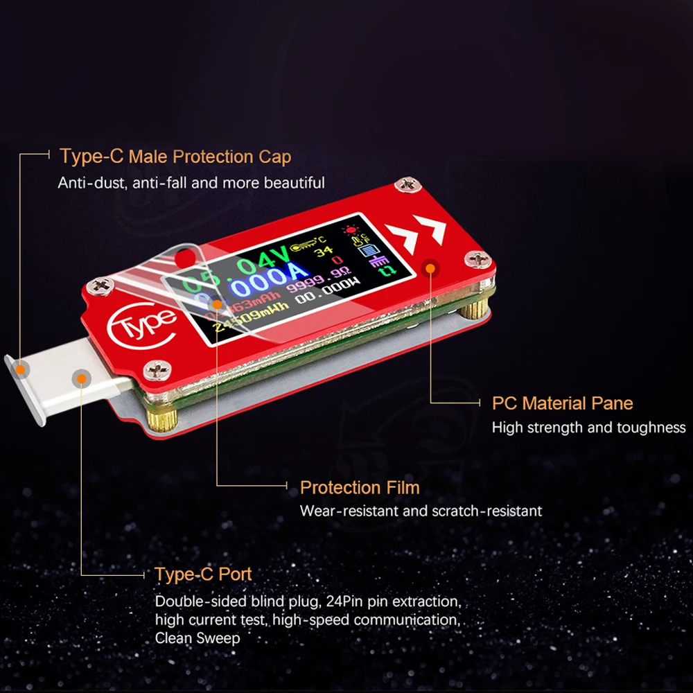 TC64 type-C цветной ЖК-дисплей USB Вольтметр Амперметр Напряжение измеритель тока мультиметр батарея PD Зарядка банк питания USB Тестер