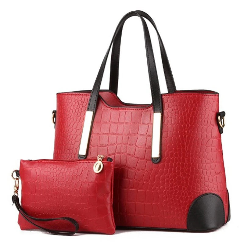 النساء مجموعة الحقائب الأعلى مقبض قدرة كبيرة حقيبة الإناث الأزياء حقيبة كتف محفظة السيدات بو الجلود التمساح Crossbody حقيبة