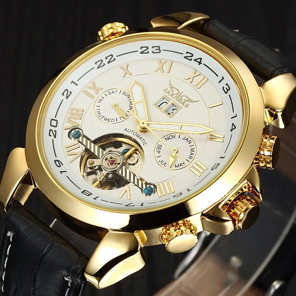 Jaragar Роскошные horlogs мужские известные часы День/неделя Tourbillon Авто Механические