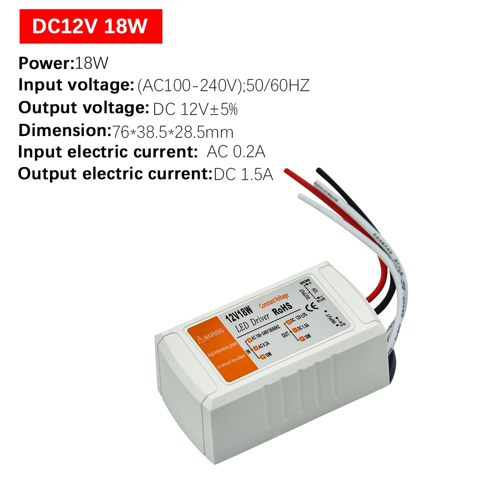 1 шт. DC12V Питание светодиодный драйвер 18 Вт/28 Вт/48 Вт/72 Вт/100 W адаптер Освещение трансформаторный блок для Светодиодные ленты потолочный светильник