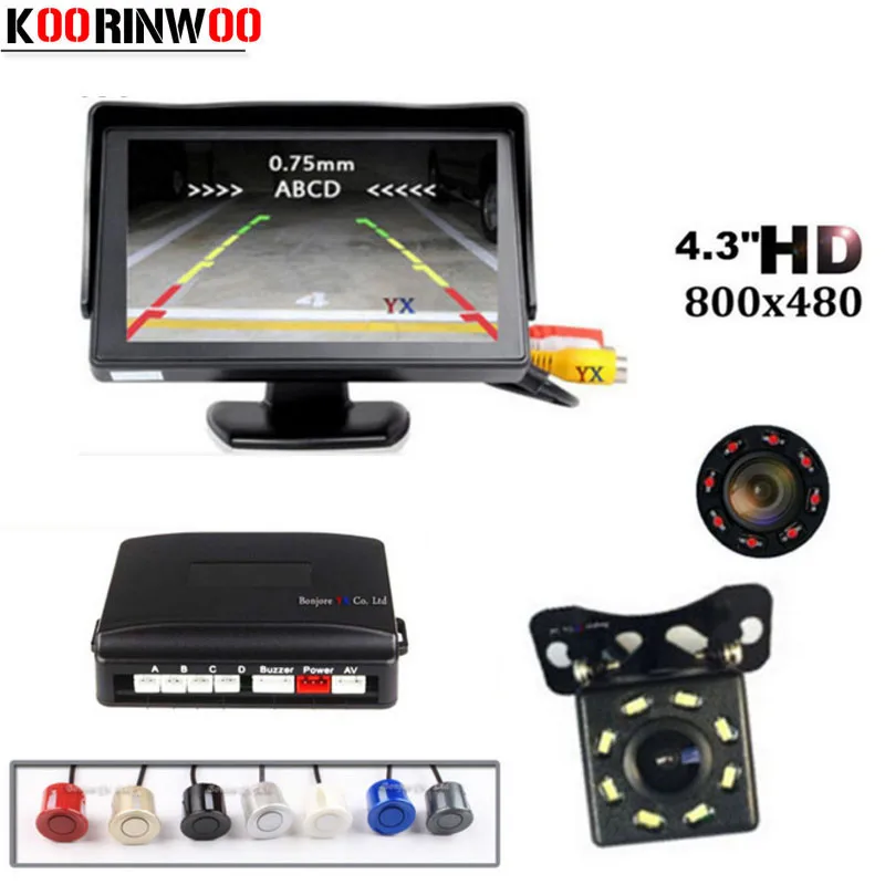 Koorinwoo Car Video Monitor Car Parking Sensor 4 Radars Car Rear view Camera Back Night Vision Digital Screen Reverse Parktronic
