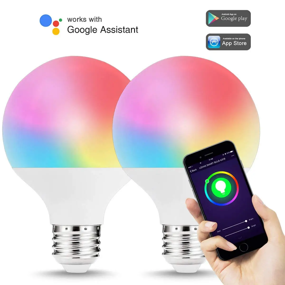

WIFI Smart LED Bulb Light G25 9W E26 Base 810LM Multicolor Changing Daylight 5000K Compatible with Alexa and Google Home 2 Pack