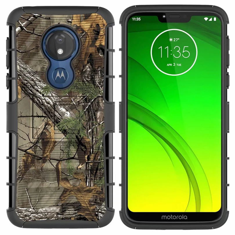 

For Motorola MOTO G7 Power G7Power US Version Hybrid Heavy Duty 3 in 1 Military Camo Hard Shockproof Case Belt Clip Stand Cover