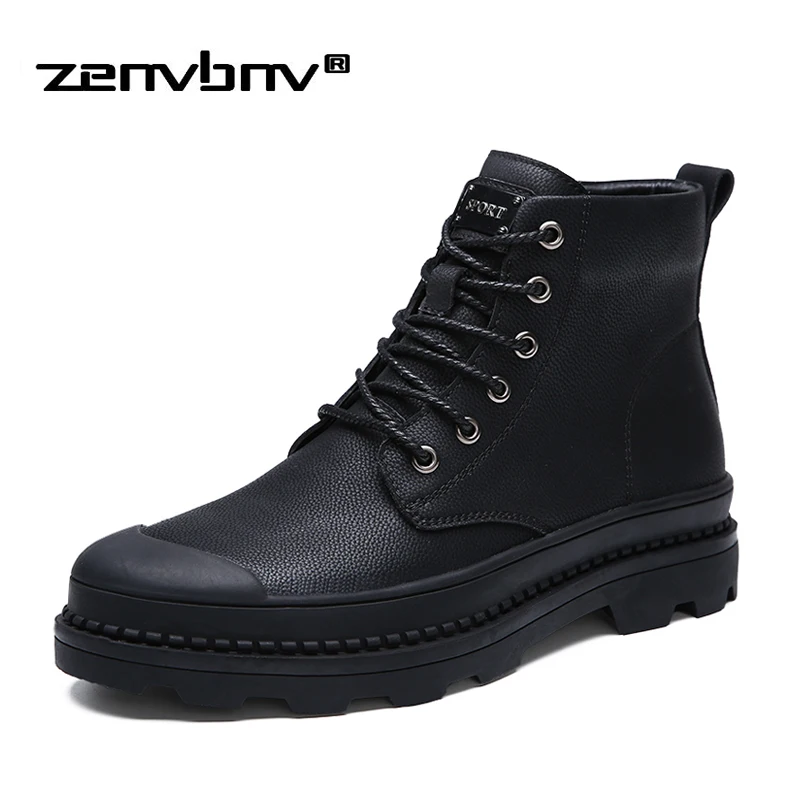 

New Split Leather Martin Boots Man Ankle Boots Plus size 38-47 Autumn/Winter Army Boots Men Warm Velvet Cotton Snow Boots botas