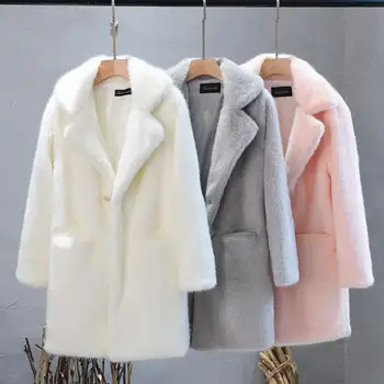

Imitation water mane winter coats 2019 long furry pink plus cotton thickening elegant fur coat Korean casual autumn coat Jacket