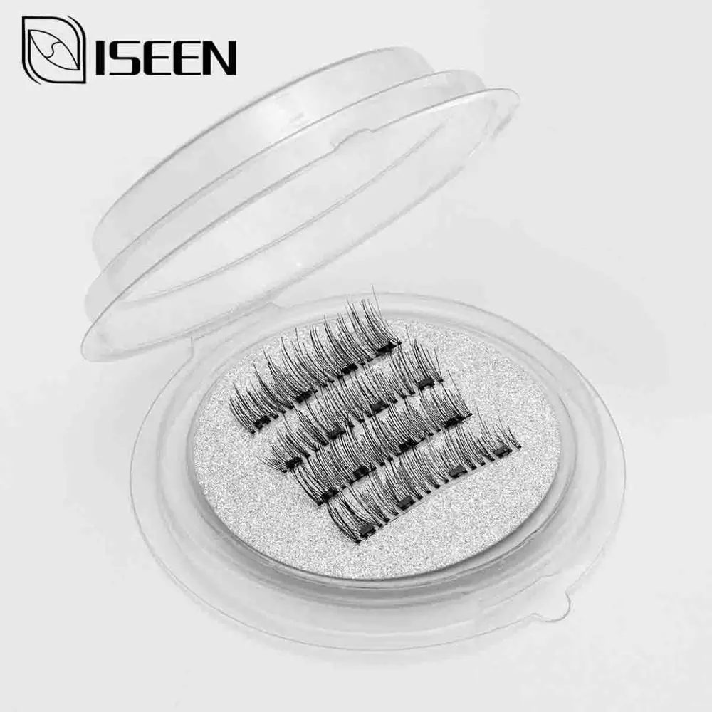 

ISEEN 2pairs Magnetic Eyelashes with 4 Magnet Lashes Natural Long Magnetic Eyelashes 100% Handmade Reusable Eyelash Extension