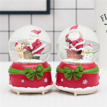 

Creative Gifts Santa Claus Bow Crystal Ball Music Box Ornaments Rotating Snow with Lights Music Box Water Polo Christmas Gifts