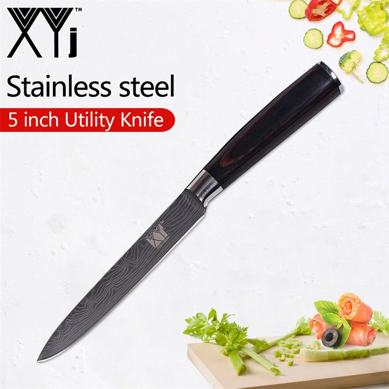 XYj Дамасские вены кухонные ножи из нержавеющей стали один 5 дюймов утилита стейк кухонные инструменты-ножи идеально сбалансированные ножи - Цвет: NO.1 Pattern
