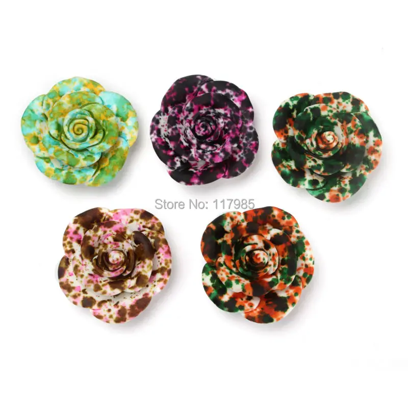 

Clearance Sale 5Pcs 42mm Mixed Resin Rose Flower Flatback Cameo Cabochon DIY Necklace Pendant Trays