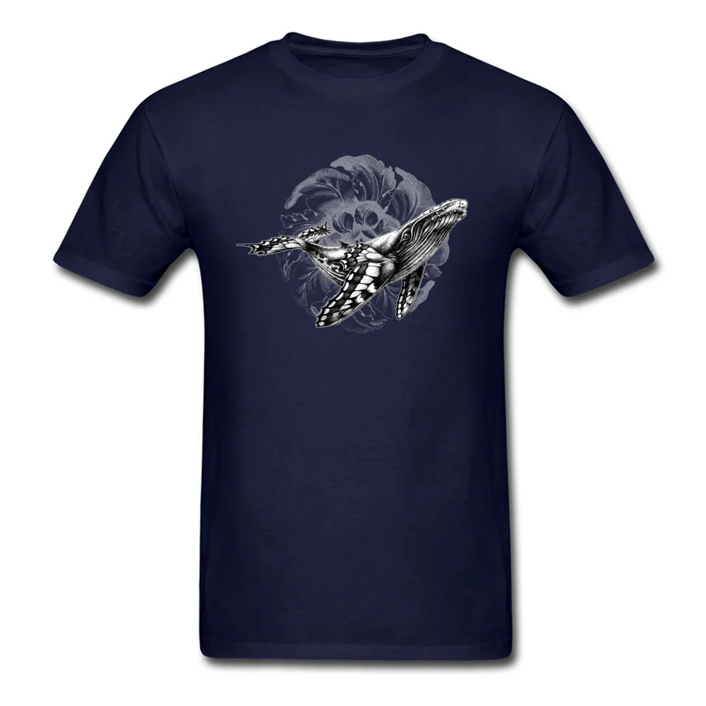 Butterfly Whale Dark Background 100% Cotton Tees for Men Summer T-shirts Casual Hot Sale Round Neck Tees Short Sleeve Butterfly Whale Dark Background  navy