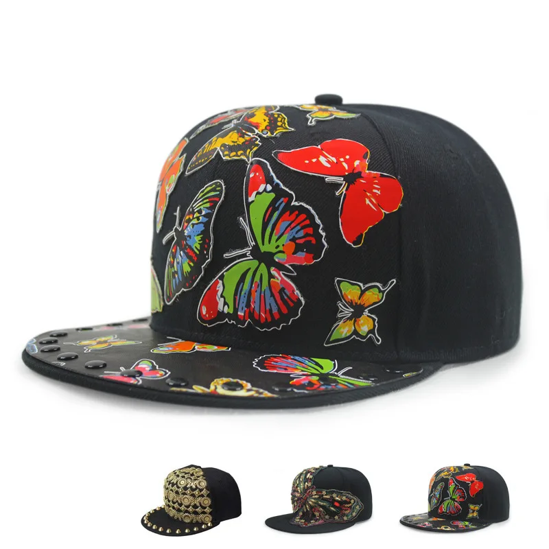 Mens sombreros y gorras Topi sombreros para las mujeres corea del punk pequeña mariposa remache sombrero plano Gorra Beisbol Hombre Casquette homme K Pop