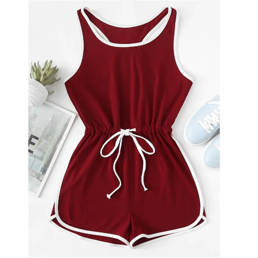 overalls feminine fitness playsuit white striped patchwork Women