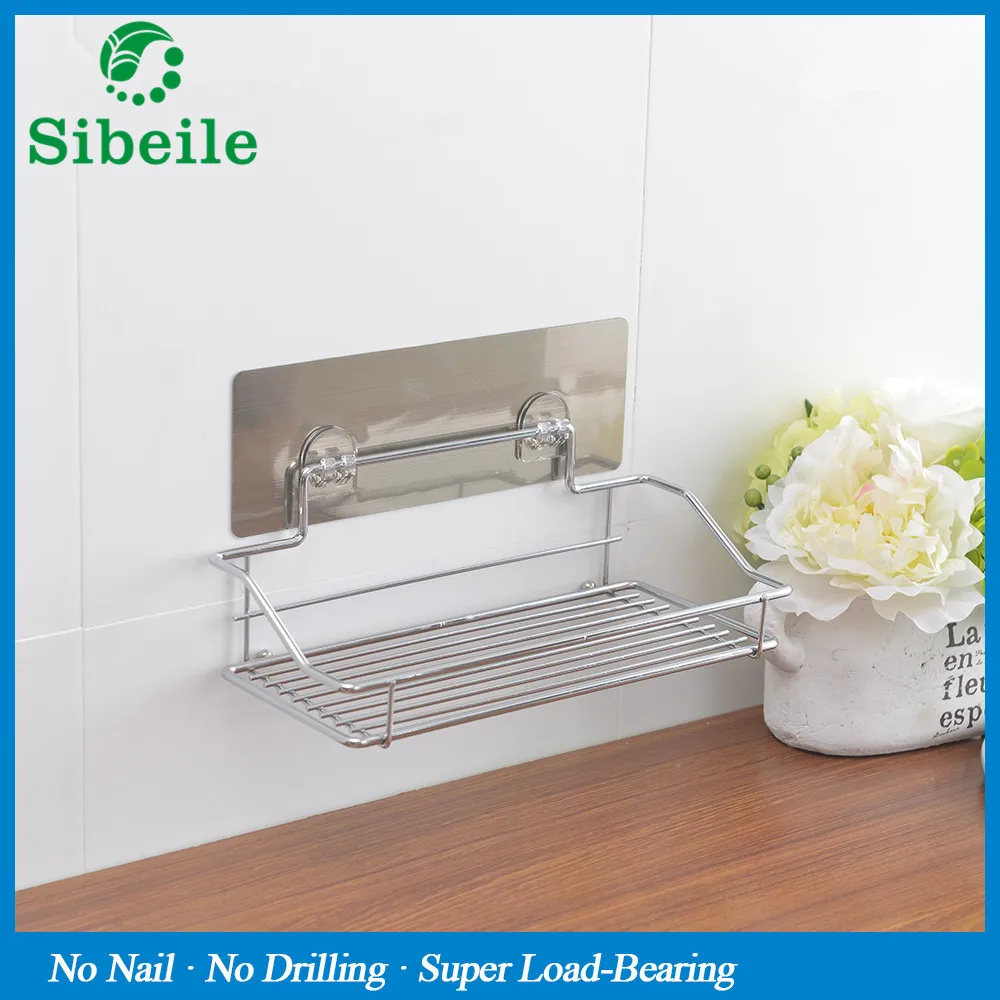 Bathroom Kitchen Suction Cup Metal Holder Storage Basket Shelve Organizer Stainless Steel SBLE
