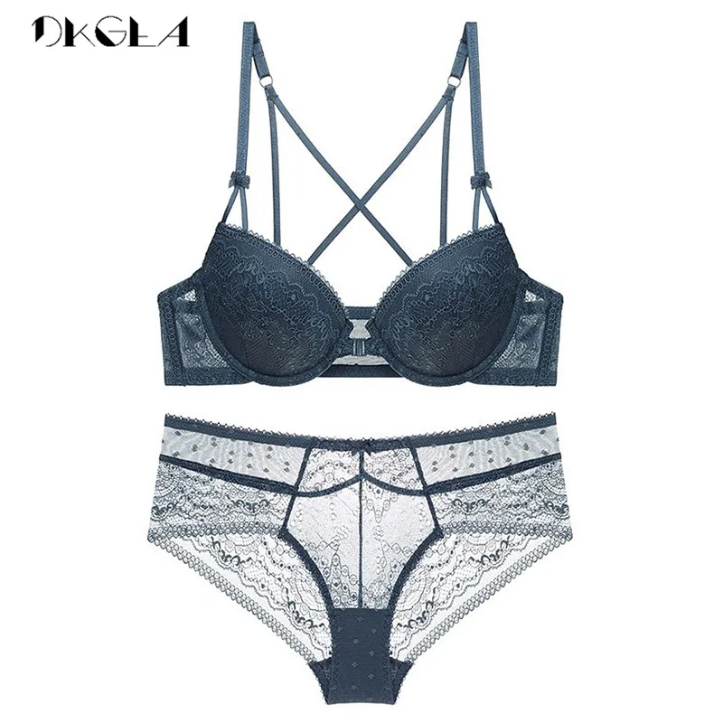 Front Closure Bra Panties Sets Lace Embroidery Women Lingerie Set Gather  Brassiere Black Thick Push Up Bras Sexy Underwear Set - AliExpress