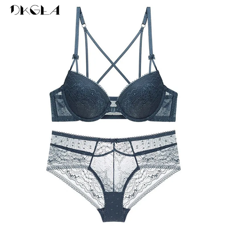 Sexy Bras Set Bow Cup Women Embroidery Underwear Back Closure