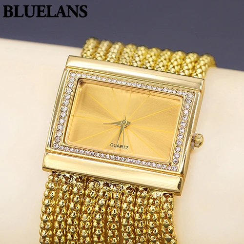 Горячая Распродажа, Классические роскошные кварцевые часы, женские часы с золотым бриллиантом, чехол, браслет из сплава