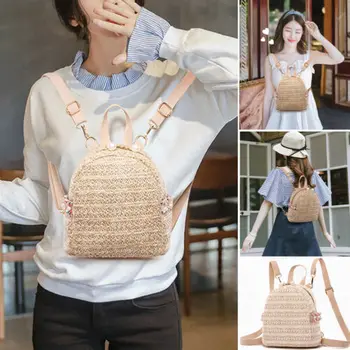 

New Luxury Straw Bag Backpack Hand-Woven Summer Beach Crossbody Satchel bolso mimbre solid pasje shouder Knitted