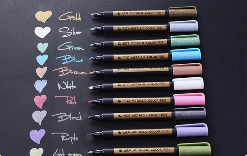 sta 10 renk metalik pastel diy isaretleyici kalem icin siyah kagit kitap tasarimi ofis okul diy isaretleyici kalem resim kalemi kirtasiye icin