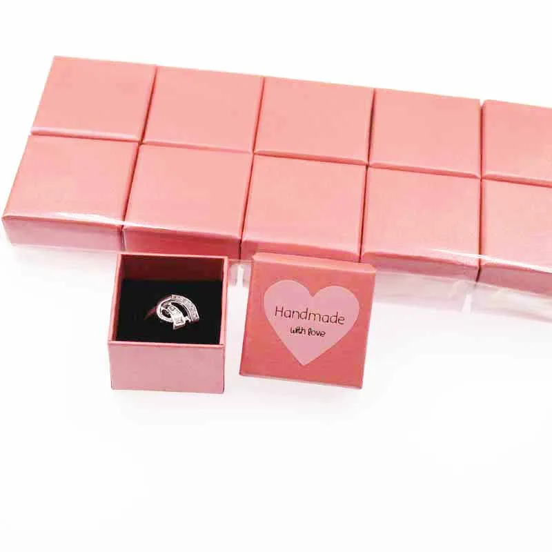 100box100label Прекрасный крафт/черный/розовый/синий/бежевый/белый кольца коробки ювелирных изделий Подарочная упаковка коробка с любовь ярлык в форме сердца украшения 100 шт 4*4*3 см - Цвет: 100box100label