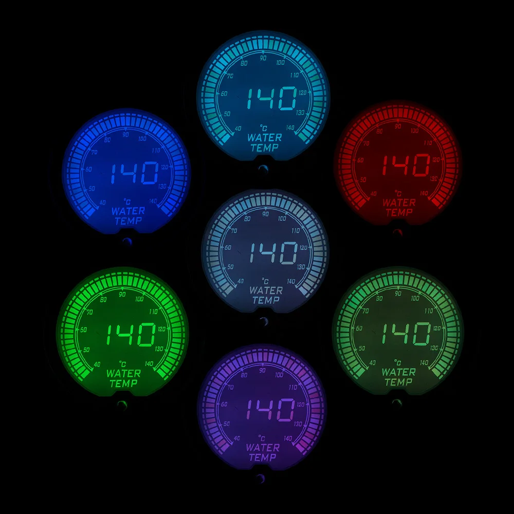 2/" 52mm analouge Agua Temp Temperatura Celsius Termómetro del vehículo de calibre 7 Colores