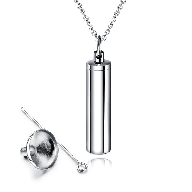 Cylinder. funnel Цилиндрическая капсула секретное сообщение флакон кремации золы урны ожерелье из нержавеющей стали тайник крыло и Кристалл Висячие ожерелье - Окраска металла: Cylinder. funnel