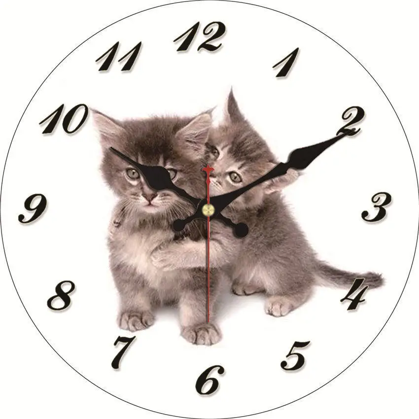 16 дюймов милый Кот настенные часы, винтажный Узор Деревянные картонные настенные часы, европейские ретро часы для шикарного домашнего офиса Кафе Декор - Цвет: Cat Wall Clock 18
