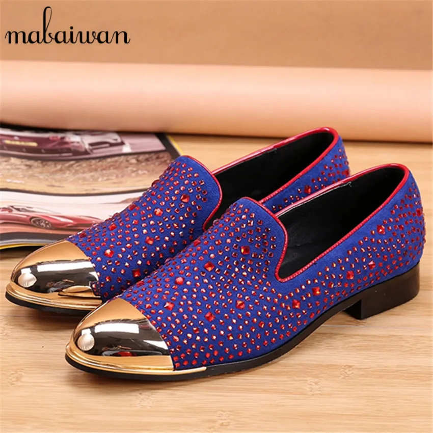 Fashion Rhinestone Studded Flats Men Loafers Wedding Dress Shoes Slip On Casual Flat Shoes Mens Creepers Espadrilles