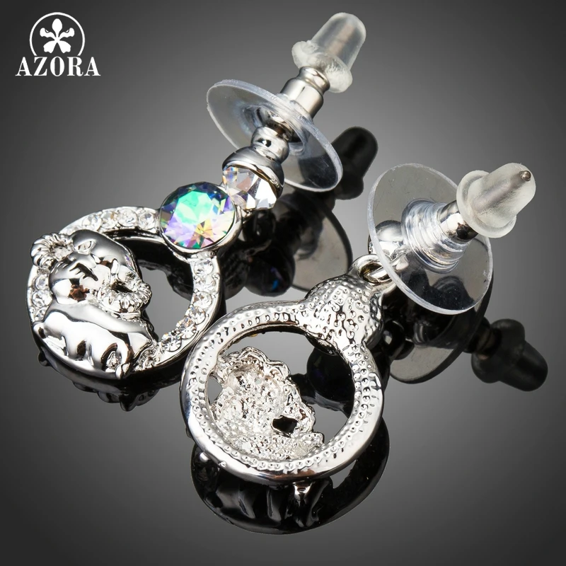 AZORA Cute Sheep Shape Dangle Earring Party Trendy Style Multicolor Austrian Crystals Drop Earrings Women Fashion Jewelry TE0301