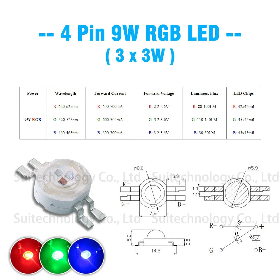 3 Вт 4 Вт 5 Вт 6 Вт 15 Вт 18 Вт RGB RGBW RGBWY RGBWYV высокомощный светодиодный 4pin 6pin 8pin 10pin 12pin красочный DIY литьевой светодиодный источник света для сцены - Цвет: 4Pin 9W RGB