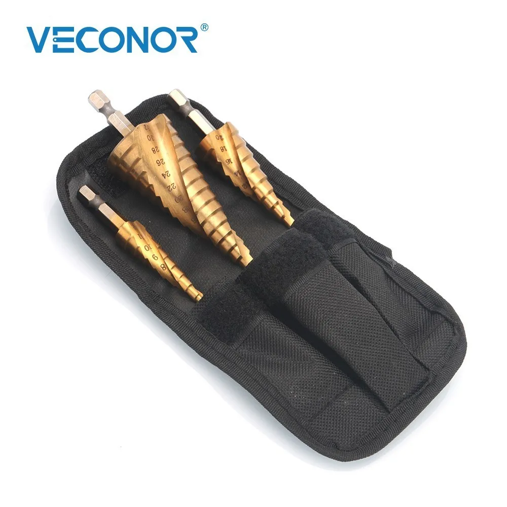 4-12mm 20mm 32mm Titanium Spiral Step Drill Bit Hex Shank Metal Hole Cutter Cone Saw Stepped Drills With Pouch