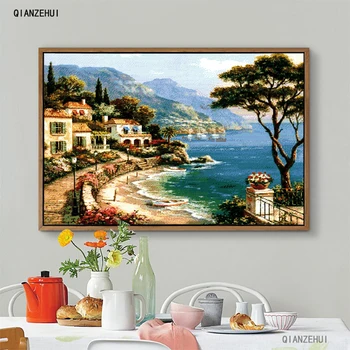 

QIANZEHUI,Needlework,DIY Harbor Of Love Cross stitch ,Sets For Embroidery kits 11CT 14CT 9CT Cross-Stitching,Wall Home Decro