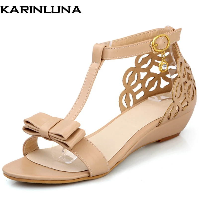 

Large Size 33-43 Cute New Arrival High Quality Rhinestone Fretwork Elegant Sweet Summer Shoes Buckle Strap Women Wedge Sandals
