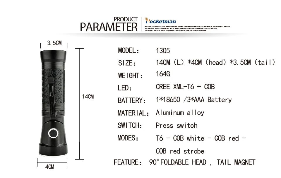 Новейшая модель; XML-T6 + красный COB 2300 люмен голова может вращаться Магнитный хвост светодиодный 18650 фонарик 4 режима факел для кемпинга на