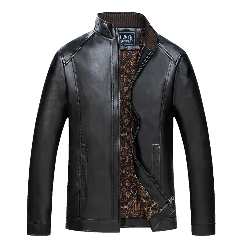 

Leather Jacket Men Winter Thick Inner Cashmere PU Leather Coat Men Casual Thermal Stand Collar Faux Leather Coat Warm Jacket