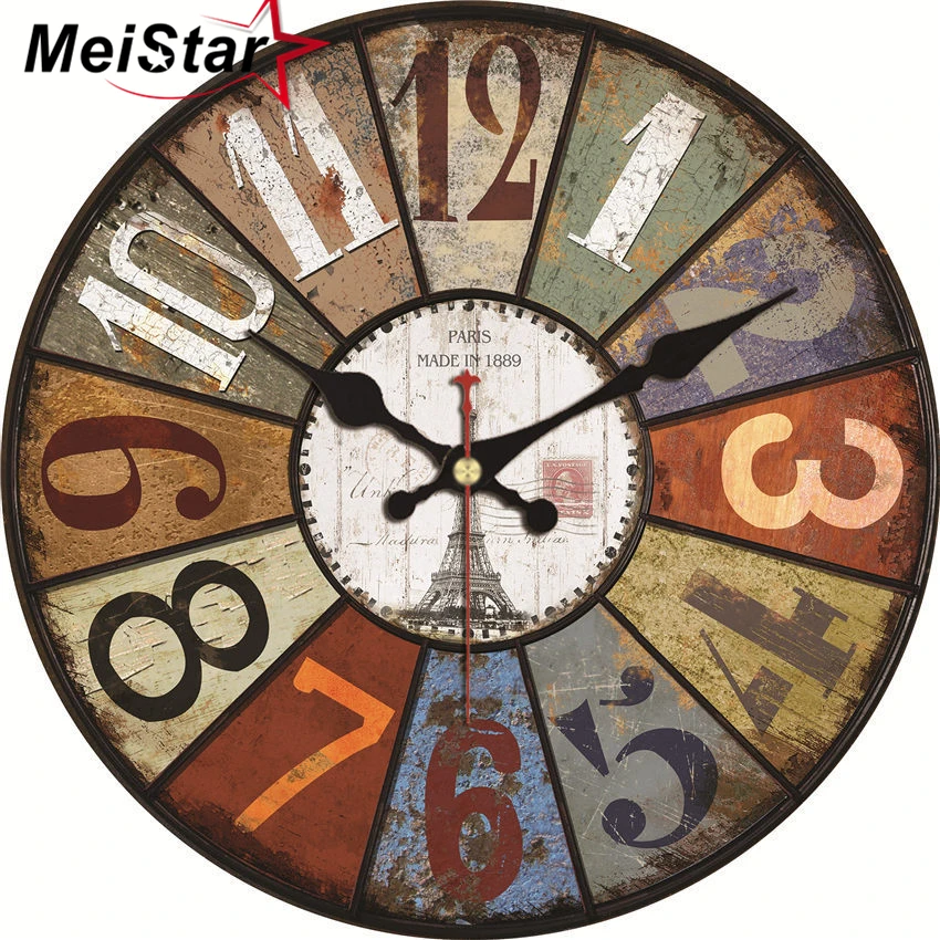 Meistar Vintage Large Abstract Design Clock Silent Cafe Kitchen