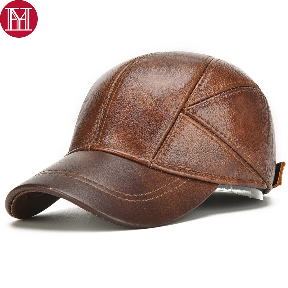 Men Real Cowhide Leather Earlap Caps Male Fall Winter 100% Real Cow ...