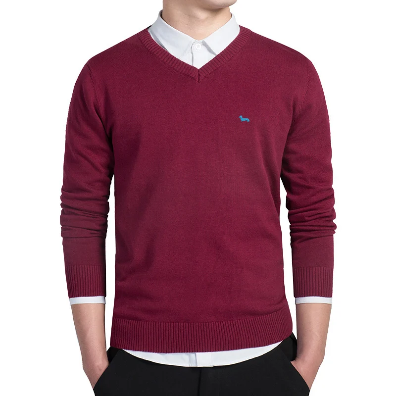

New brand men pullover clothing spring sweater V-neck long sleeve men harmont solid pull homme embroidery pullover men sweaters