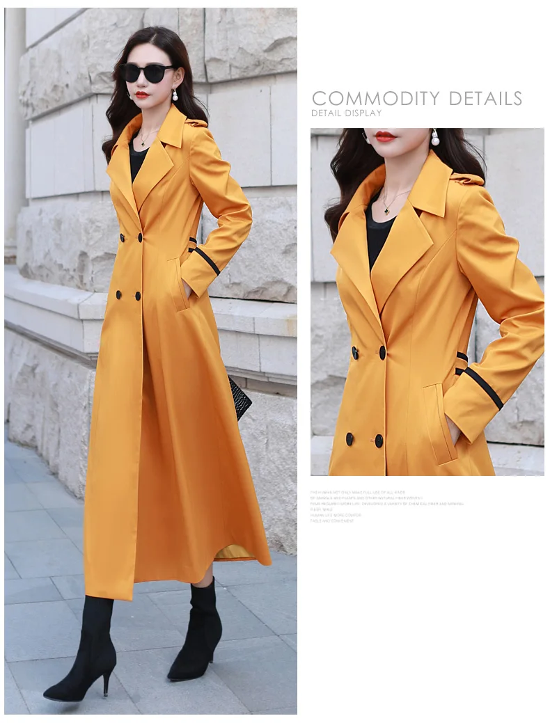 Повседневное женское пальто весна осень 2019 Новое поступление Женская Одежда модное желтое пальто длинный Тренч плюс размер кардиган