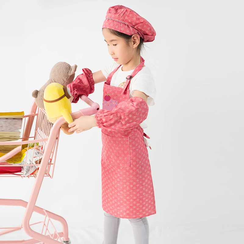 

Children's small apron Breathable kindergarten sleeves set baking paint logo print