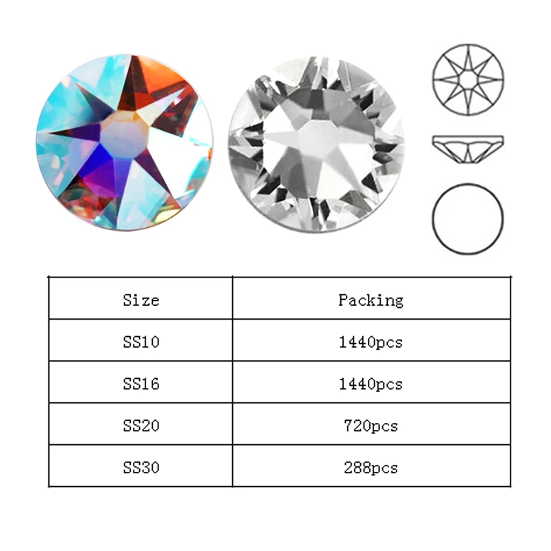Кристально чистая СТРАЗА 5A 16 граней 8 большой 8 маленький без горячей фиксации дизайн ногтей Стразы Mainsize ss10 SS16 SS20 SS30 для Diy мотив