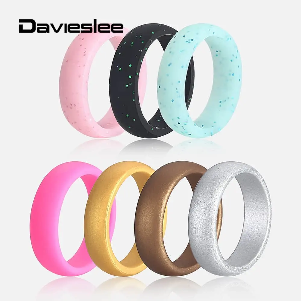 

Davieslee Size 6 7 8 Rubber Rings for Women Stackable Silicone Wedding Bands Womens Rings Set 6mm 7pcs/set LSRM03A