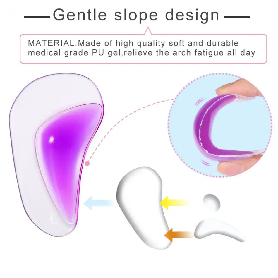 Силиконовые арки Поддержка стельки арки площадку для плоскостопие, Подошвенный Фасциит, высокая Арки, ортопедические