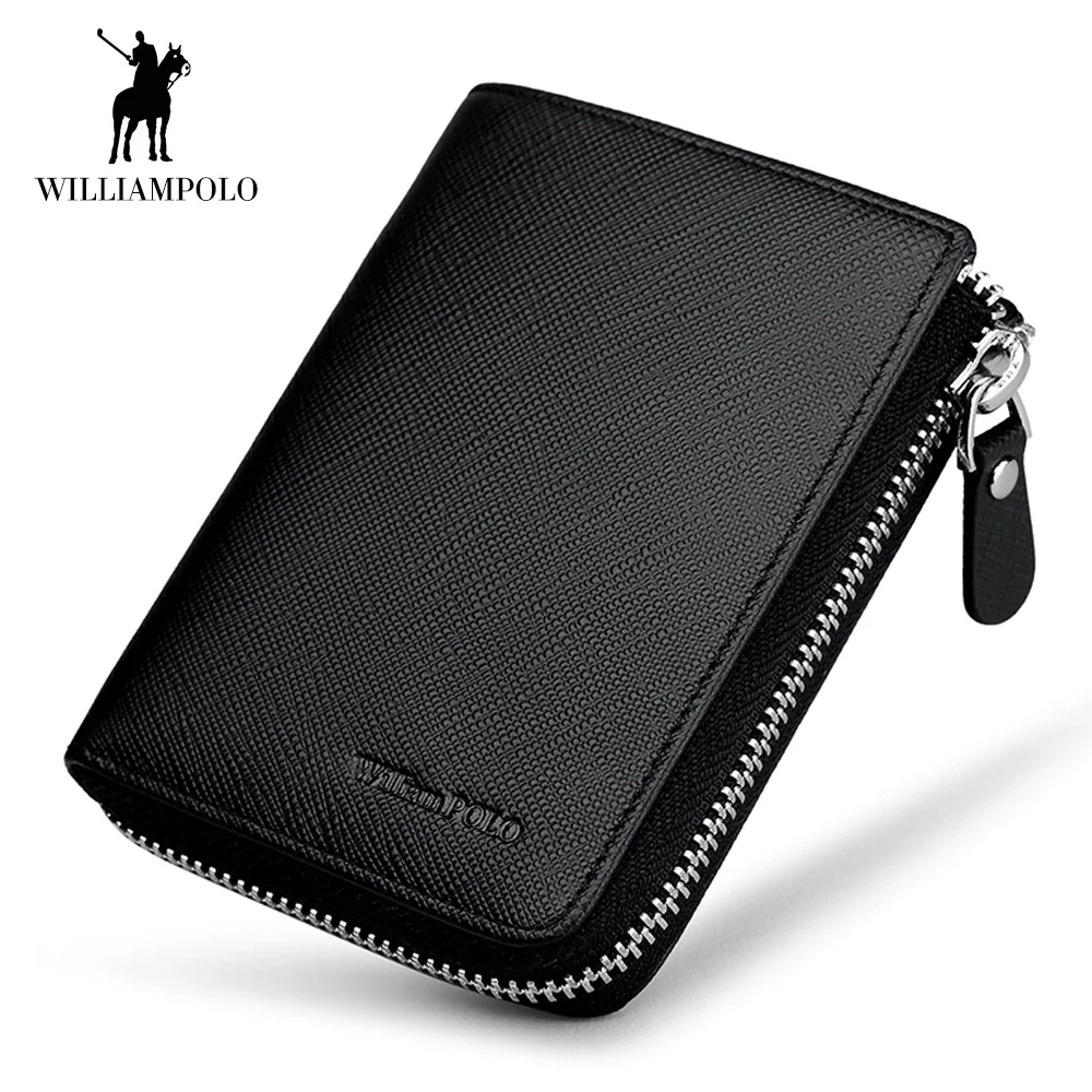 

WilliamPOLO 2019 Business Men Wallet Genuine Leather Zipper wallet mini Bifold Card Holder coin Male Purse High Quality Wallets